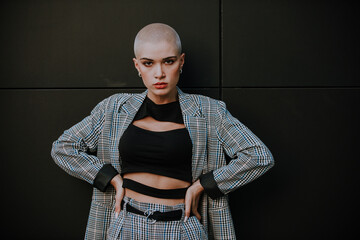 Image of a beautiful woman with bald shaved hair