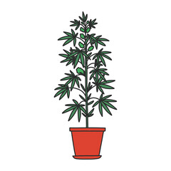 marijuana plant doodle icon, vector color illustration