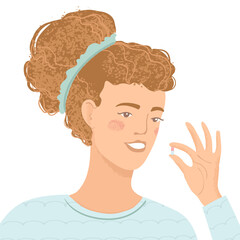 Young cute woman drinks a pill isolated on white background