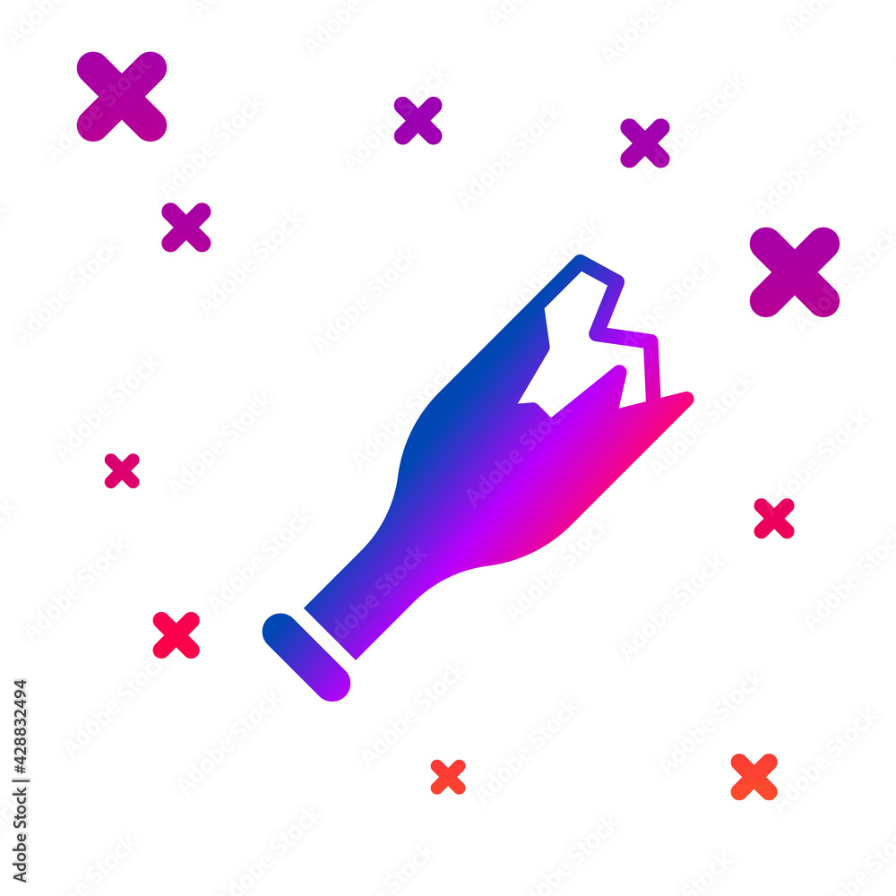 Poster color broken bottle as weapon icon isolated on white background. gradient random dynamic shapes. vec