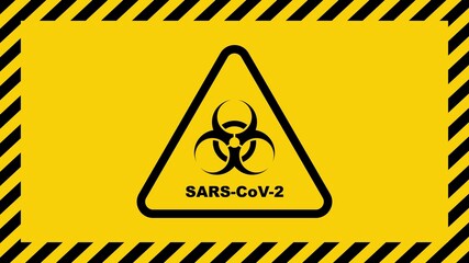 Obraz premium SARS-CoV-2 warning sign in a triangle. Global epidemic of Coronavirus Covid-19. Vector illustration