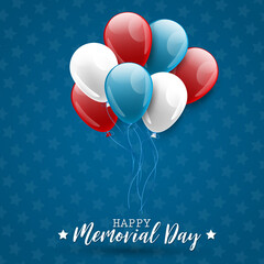 Memorial Day banner. Blue, red, and white usa national colors balloons. Vector illustration.