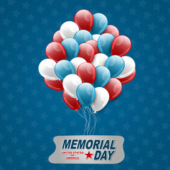 Memorial Day banner. Blue, red, and white usa national colors balloons. Vector illustration.