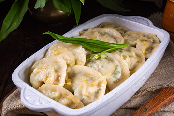 pierogo with wild garlic -cheese filling