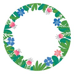 Round floral frame, abstract spring and summer floral background with copy space for text.
