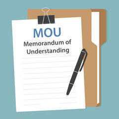 MOU, Memorandum of Understanding document text, flat lay composition - vector illustration