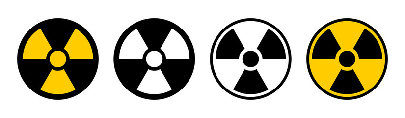 Fototapeta premium Nuclear Hazard Ionizing Radiation Trefoil Warning Symbol Black White and Yellow Icon Set. Vector Image.