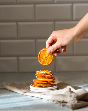orange dried chips on a light background