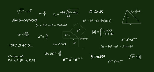 Mathematical formulas for algebra on the blackboard