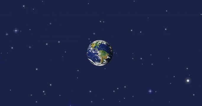 Animation of universe with planet earth and stars on blue sky