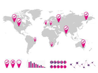Naklejka premium World map and graph bar infographic set.