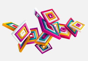 3D colorful striped squares. Art geometric shapes.