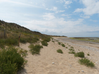 Île de Ré dans le Golfe de Gascogne. Dunes, plages de la Conche et sables le long de la pointe rocheuse Saint-Clément-des-Baleines. Côte sauvage. Littoral Nord-Ouest