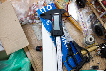 power tools caliper lying on the table