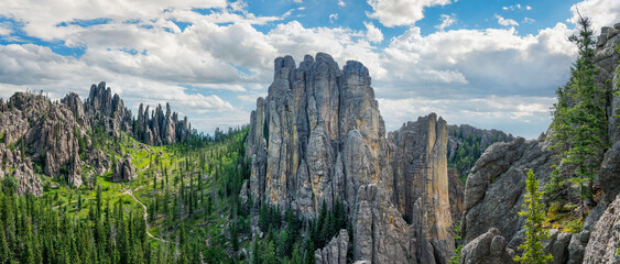 Cathedral Spires panorama in the Black Hills of Custer State Park South Dakota - hike from the...