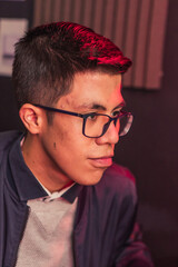 Young man concentrated on different activities.