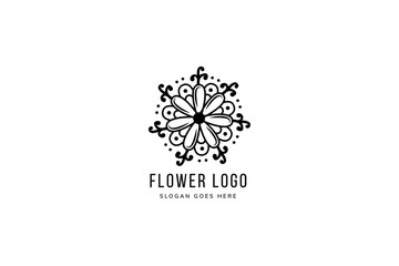 abstract flower mandala logo template design use black and white colors.