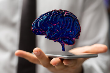 3d rendering of human brain on technology background