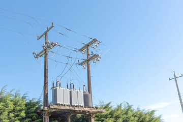 High voltage transformer installed in a rural electrical network
