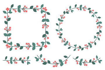 Floral frames and decorative elements. Vector illustration.