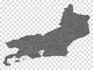 Blank map State Rio de Janeiro of Brazil. High quality map Rio de Janeiro with municipalities on transparent background for your web site design, logo, app, UI.  Brazil.  EPS10. 