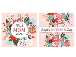 Greeting card. Mothers Day. Lettering. Modern vector illustration. Beautiful floral background. For your design