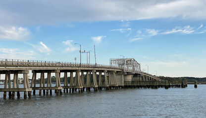 Fototapeta na wymiar Bridge in Beaufort leading to outer islands in the Lowlands of South Carolina