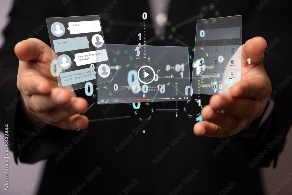 Aufkleber web develop interface web application in hand