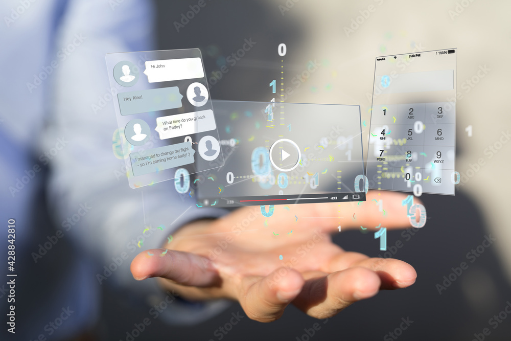 Aufkleber web develop interface web application in hand