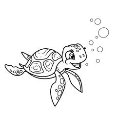 Cute little sea turtle outlined for coloring page isolated on white background