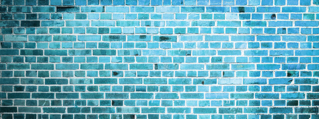 Blue turquoise abstract grunge light damaged rustic brick wall masonry brickwork stonework texture background banner panorama