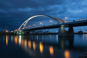 Fototapeta na wymiar Apollo Bridge in Bratislava at night, Slovakia