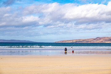 Fototapeta na wymiar Sea fishing on Narin beach by Portnoo - Donegal, Ireland.