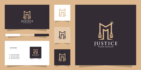 Letter m law logo and business card template - obrazy, fototapety, plakaty