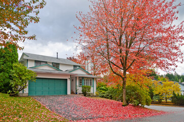 Fototapeta na wymiar Luxury house at Fall in Vancouver, Canada.