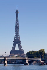 Fototapeta na wymiar Paris, France - September 07 2016: Pont Rouelle with the Eiffel Tower behind.