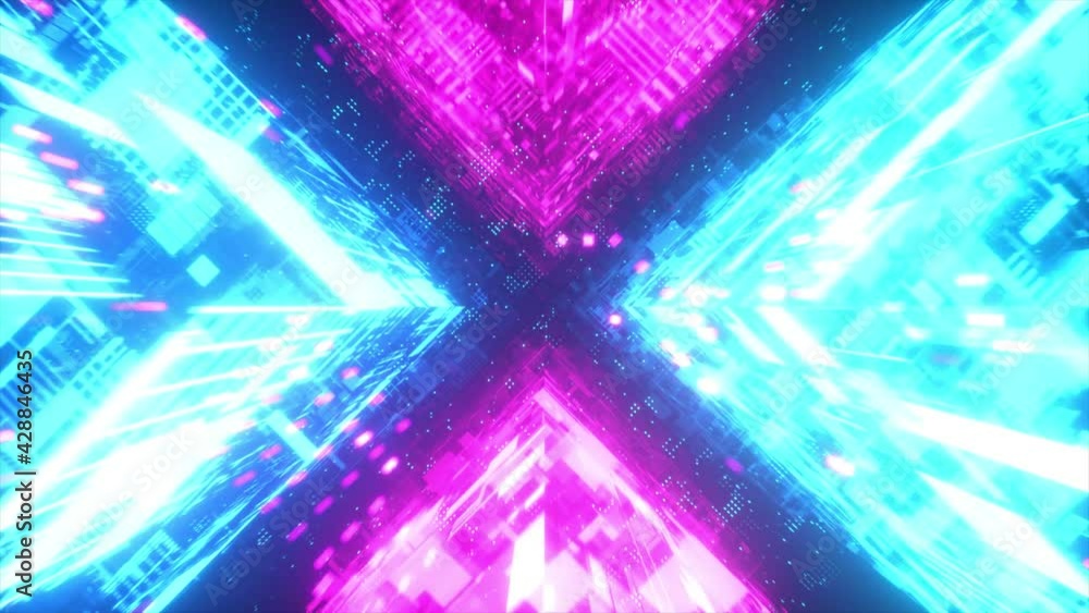 Poster flying in technological cyber space. sci-fi spaceship tunnel. futuristic technology abstract seamles