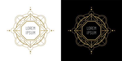Sacred geometry logo, geometric emblem, frame
