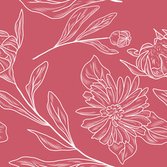 Seamless hand drawn pattern with calendula herb