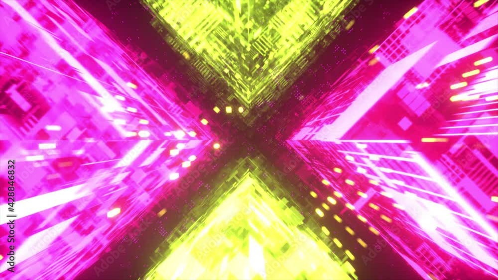 Poster flying in technological cyber space. sci-fi spaceship tunnel. futuristic technology abstract seamles