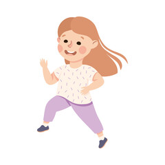 Lovely Running Girl, Cheerful Preschool Kid Having Fun on Isolated White Background Vector Illustration