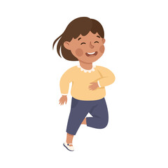 Adorable Girl Running, Happy Preschool Kid Having Fun on Isolated White Background Vector Illustration