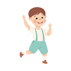 Adorable Boy Running Wearing Casual Clothes, Preschool Kid Having Fun on Isolated White Background Vector Illustration