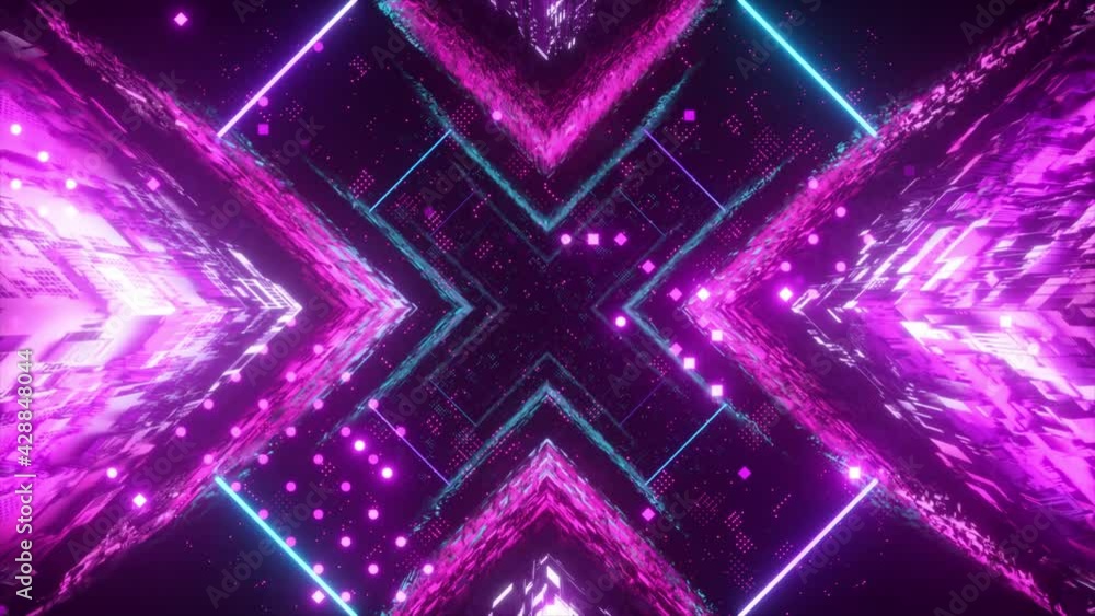Poster flying in technological cyber space. sci-fi spaceship tunnel. futuristic technology abstract seamles