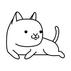Funny and cute cartoon cat, black and white line art vector illustration