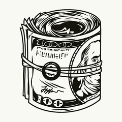 Roll of dollar banknotes