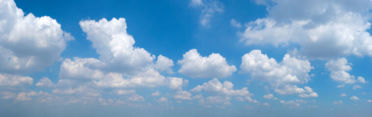 Panoramic sky with white clouds . Natural Daylight .
