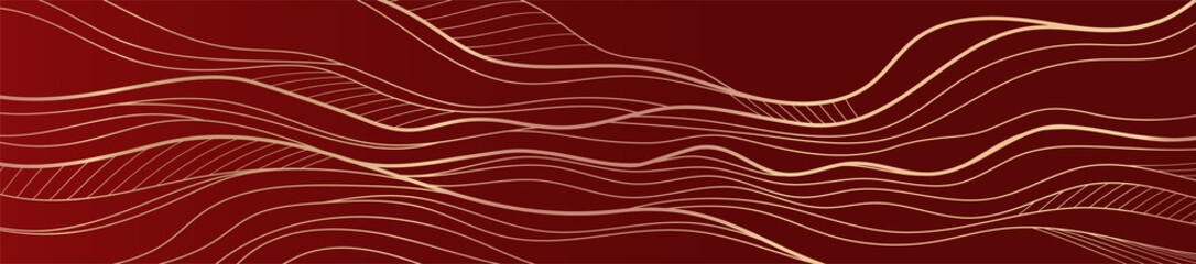 Golden line on red abstract elegant texture. Vip luxury vector background.