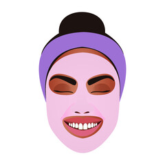 Girl in a pink mask. Facial skin care. Close-up of the girl's face. Cosmetic procedures.