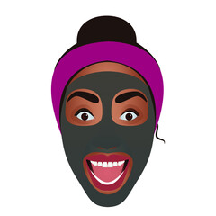 Girl in a black mask. Facial skin care. Close-up of the girl's face. Cosmetic procedures.